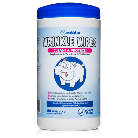 Case of 12 - Squishface Wrinkle Wipes - Cleans Wrinkles, Tear Stains and Tail Pockets